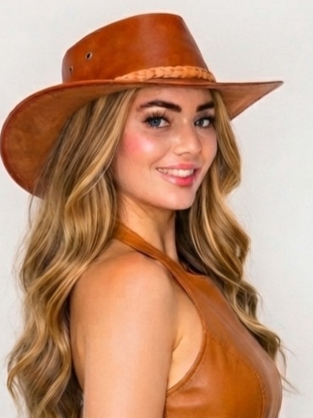 Beloved Millinery Women's Rust Leather Western Cowboy Hat - Classic Ranch Style